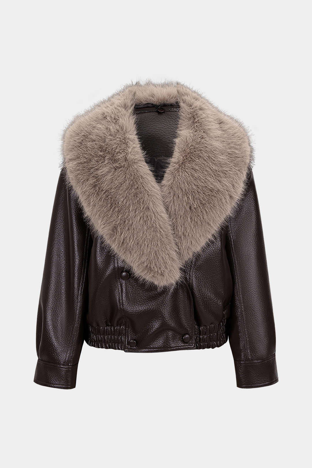 Chaqueta de Cuero Sintético con Cuello Desmontable en Forma de V