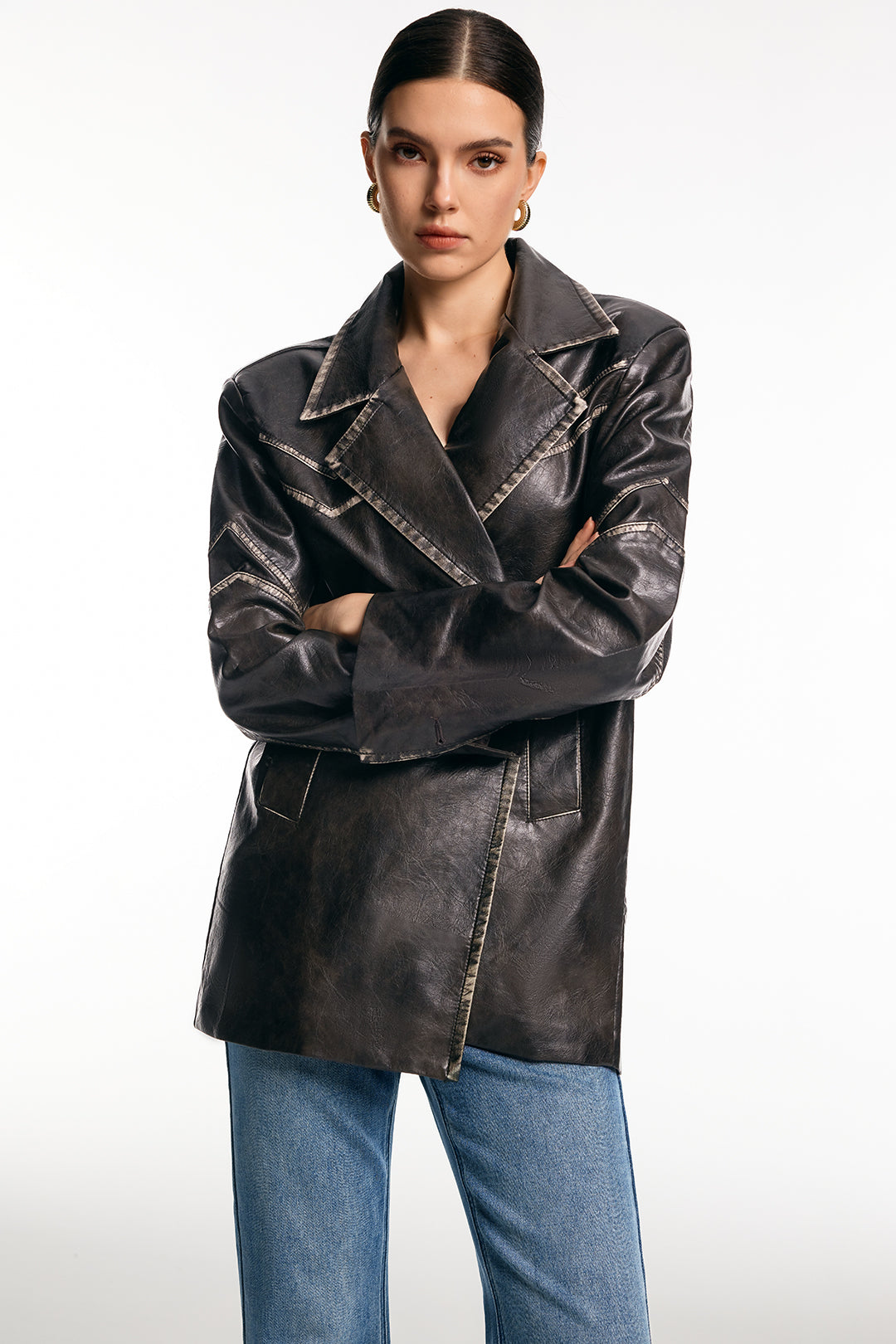 Blazer de Cuero Sintético Efecto Lavado