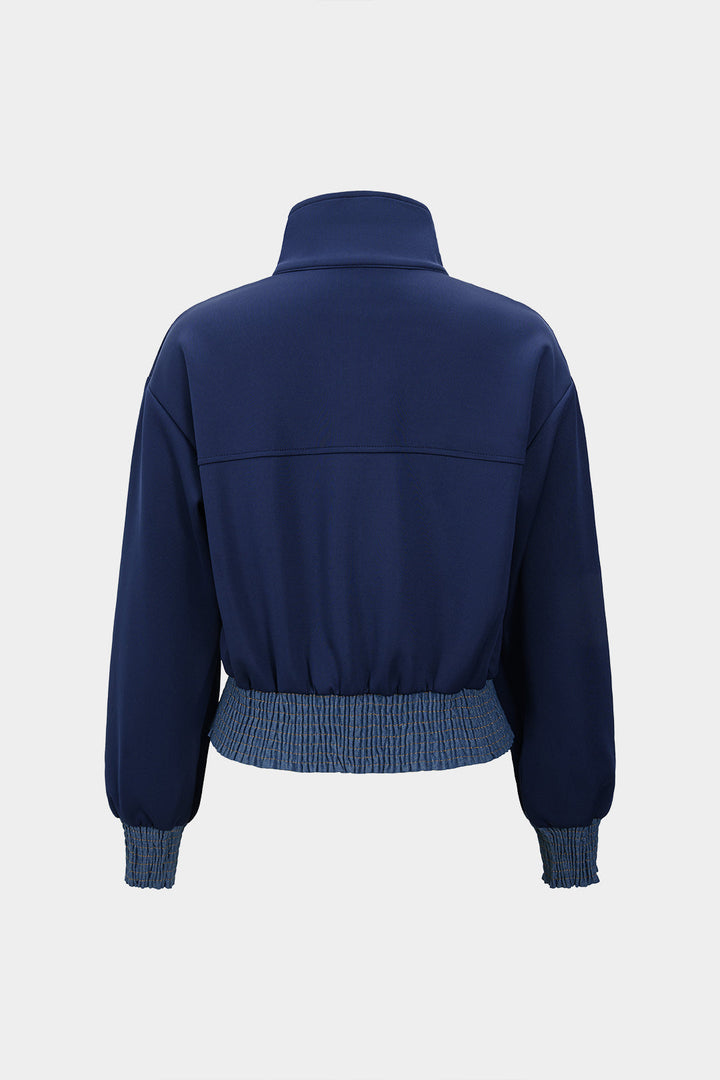 Chaqueta de Denim con Cremallera y Parches de Estampado Contrastante