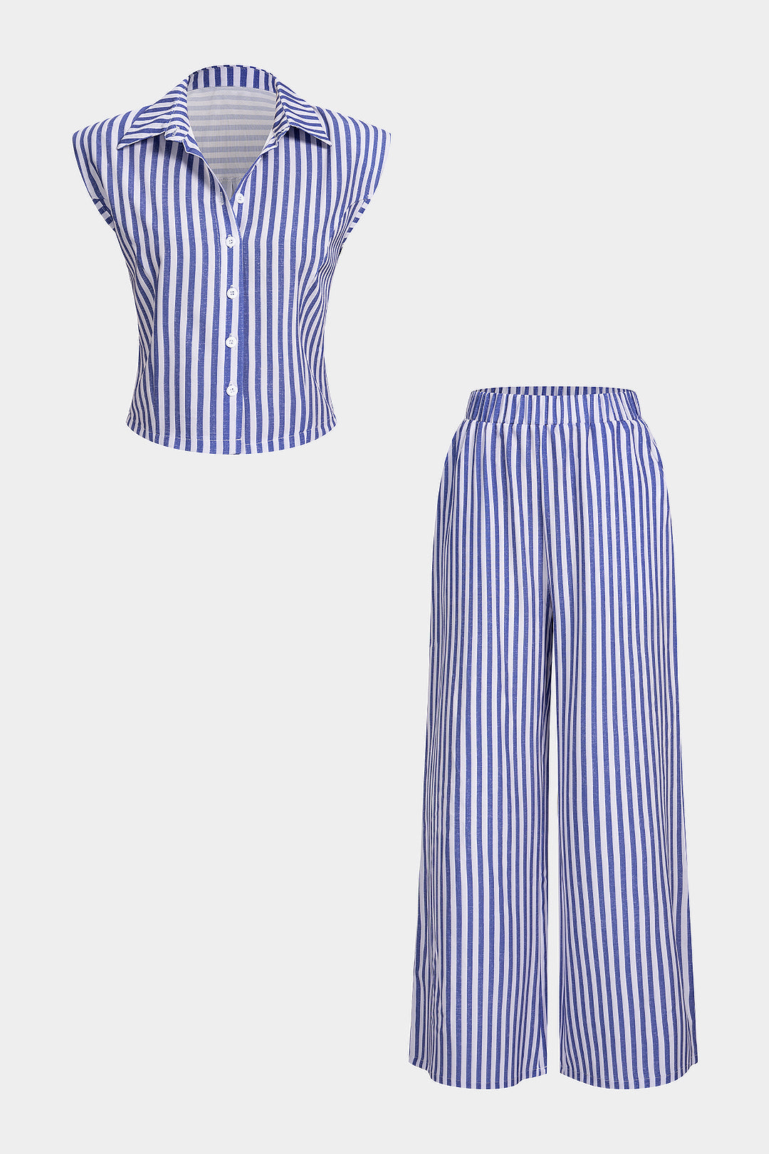 Conjunto de Top Sin Mangas a Rayas y Pantalones de Pierna Ancha