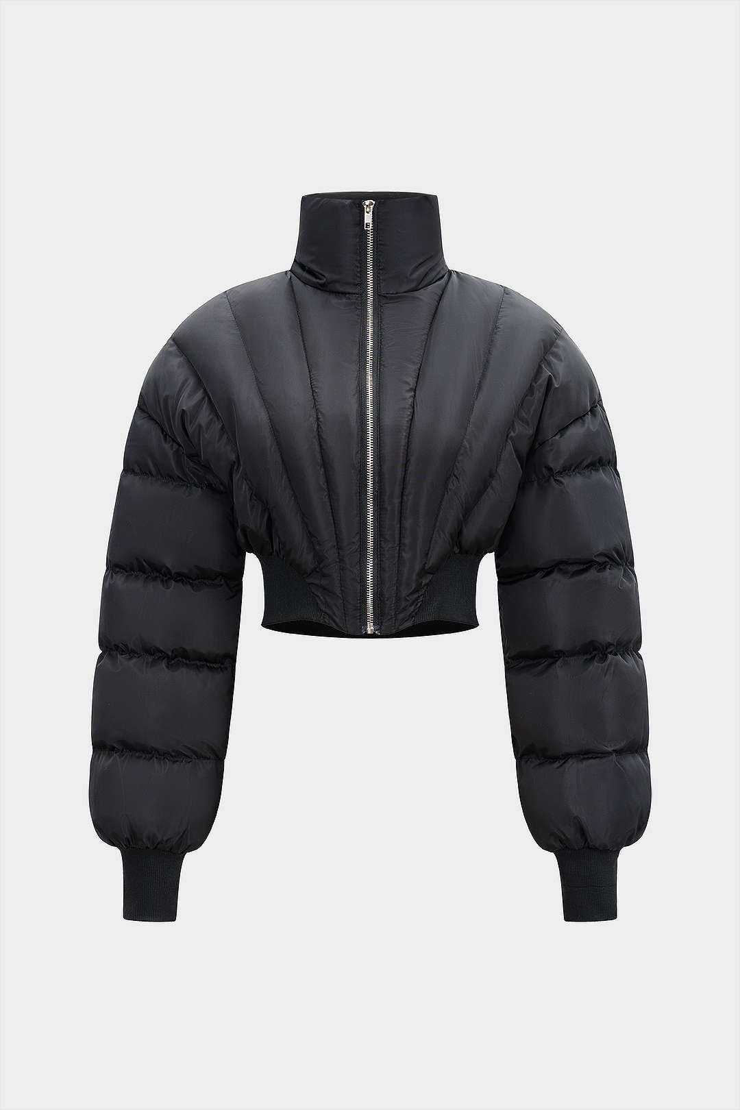 Chaqueta de manga larga acolchada con cuello alto y cierre de cremallera