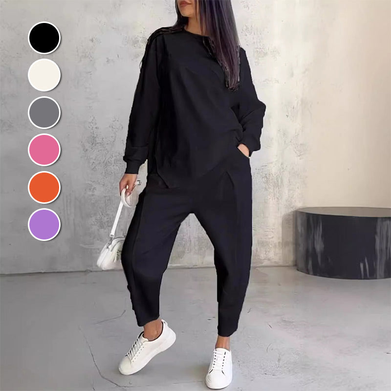 💕Conjunto de sudadera de manga larga con bajo irregular y pantalones para mujer